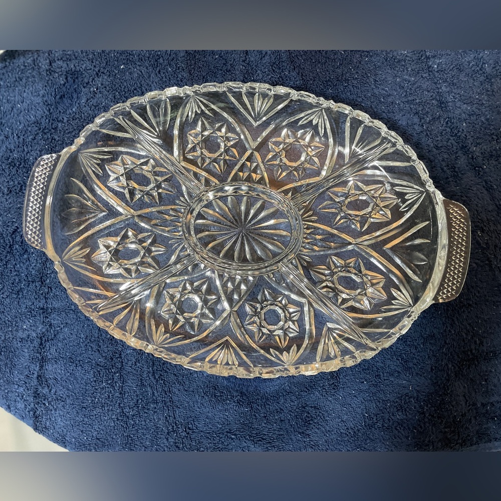Vintage Anchor Hocking Star Of David Divided Oval Glass Condiment And Snack Dish